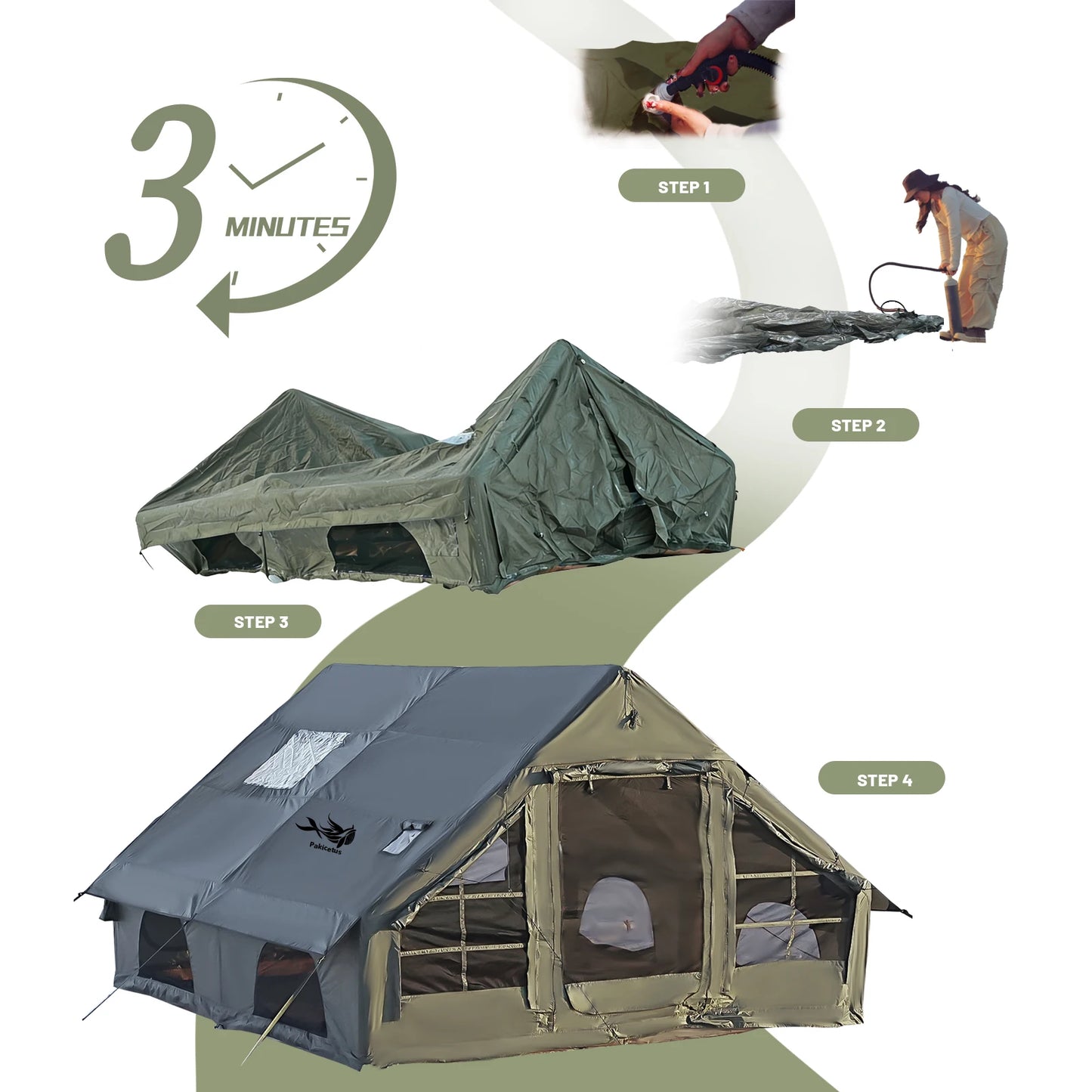 Pakicetus Inflatable Four-Season Camping Tent Water-Resistant Portable