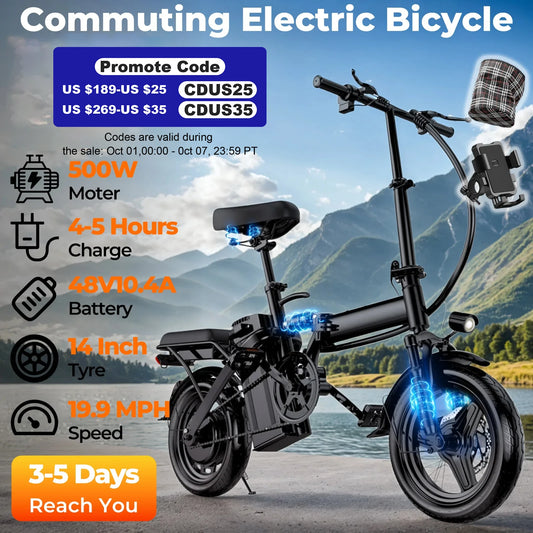 LELEKUAI 500W Folding Electric Bike With Removable 48V Battery