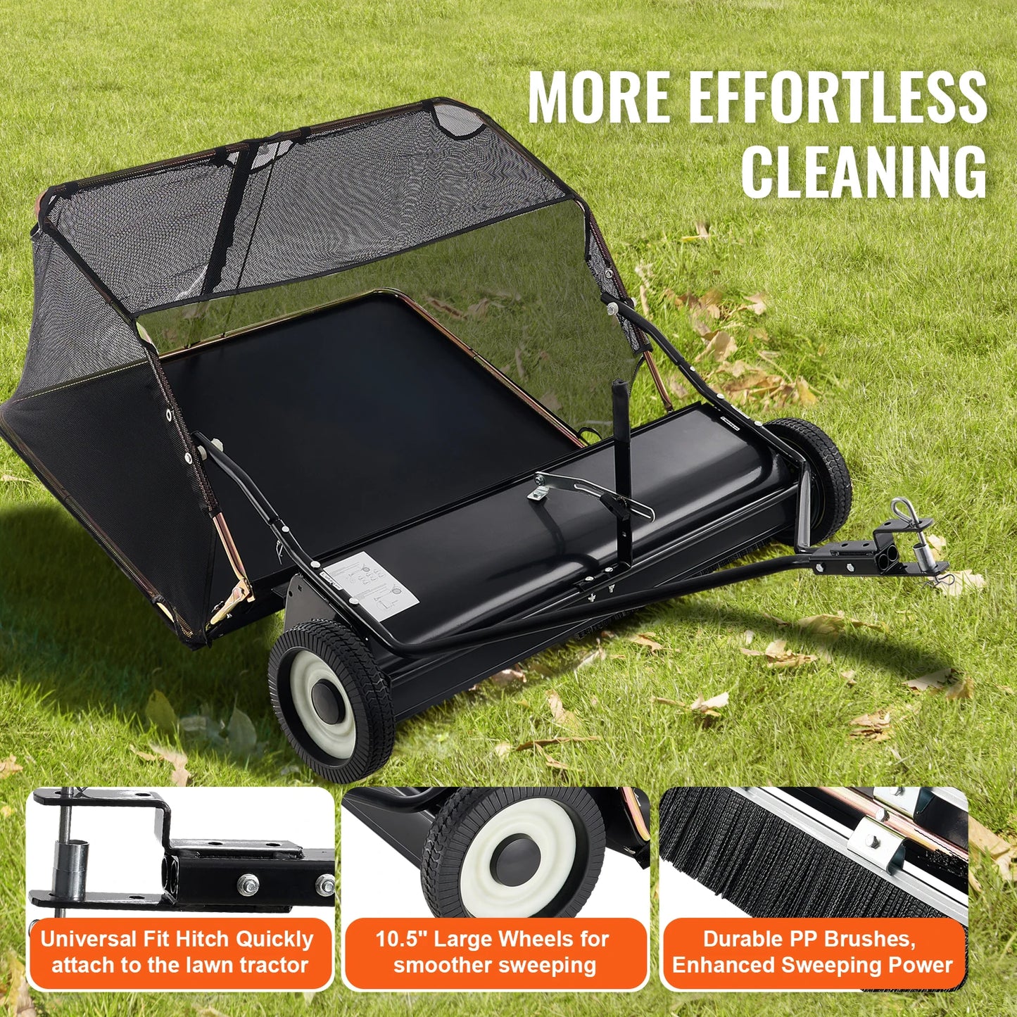 SucceBuy Lawn Sweeper Tow Behind 12 Cu Ft Capacity