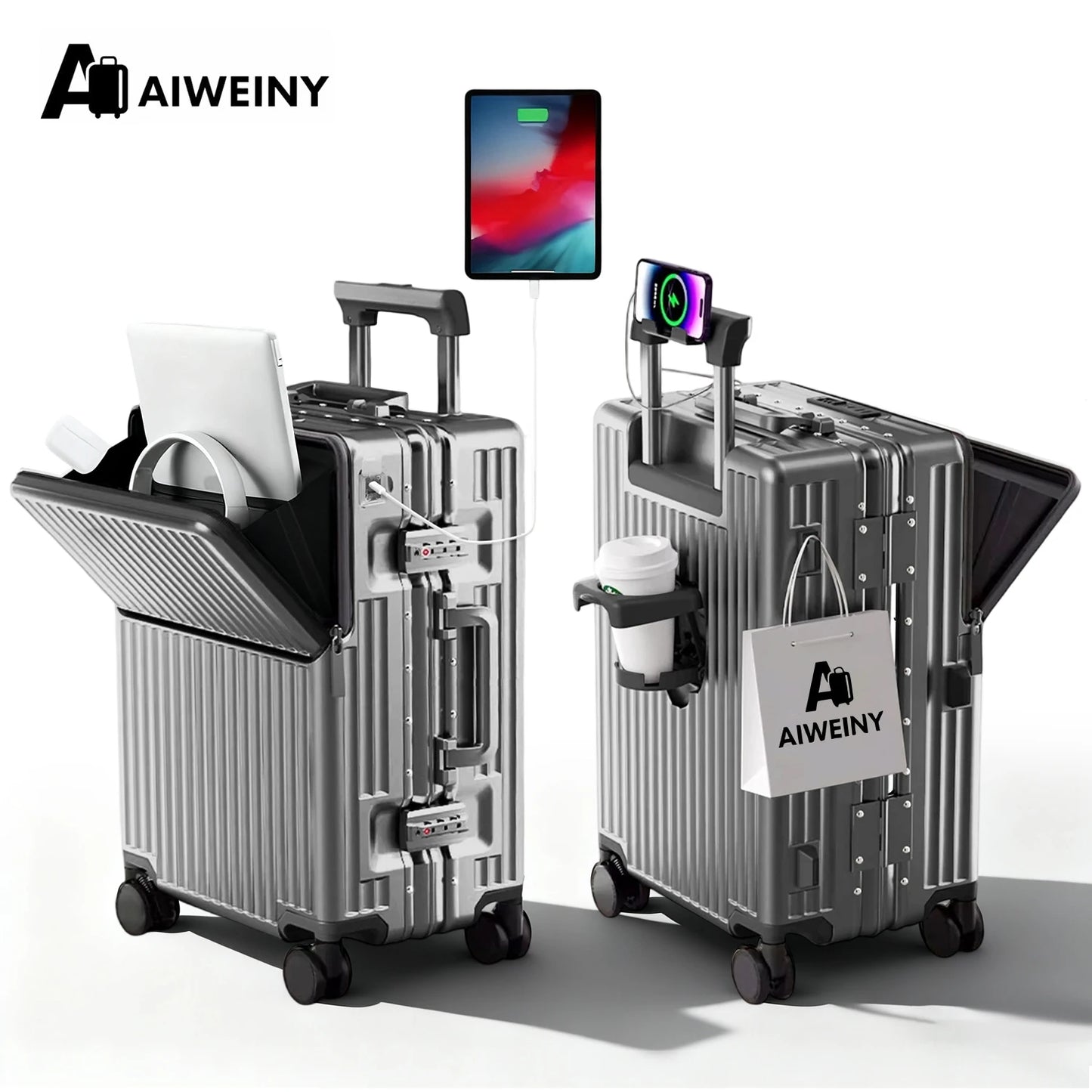 AIWEINY Lightweight Aluminum Frame Suitcase With 360 Wheels TSA Lock