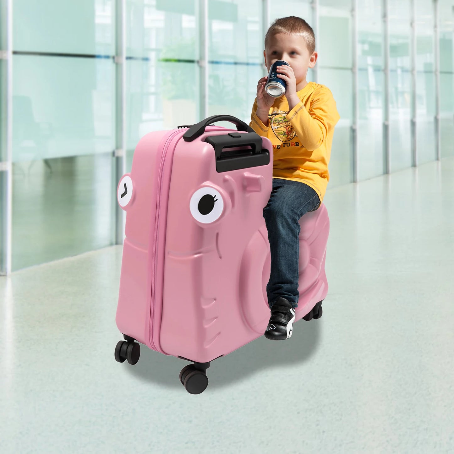 Kids Ride On Luggage With 8 Spinner Wheels Telescopic Handle