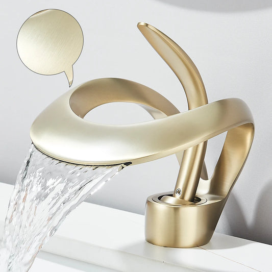 Quyanre Solid Brass Waterfall Basin Faucet Hot Cold Water Mixer