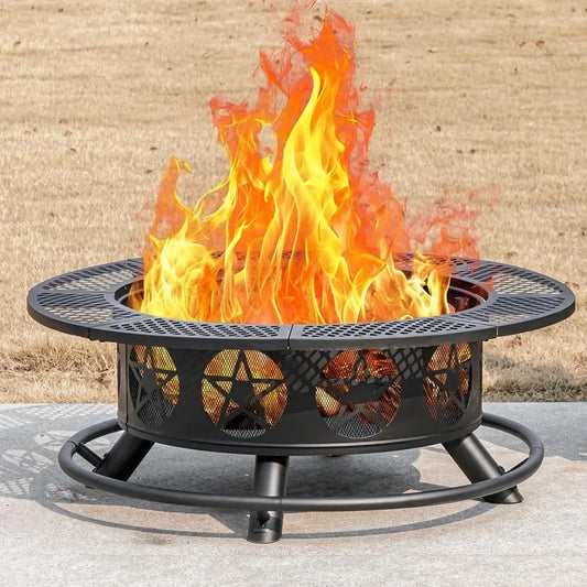 Fire Pit With Grills Lid And Poker For Outdoor Use