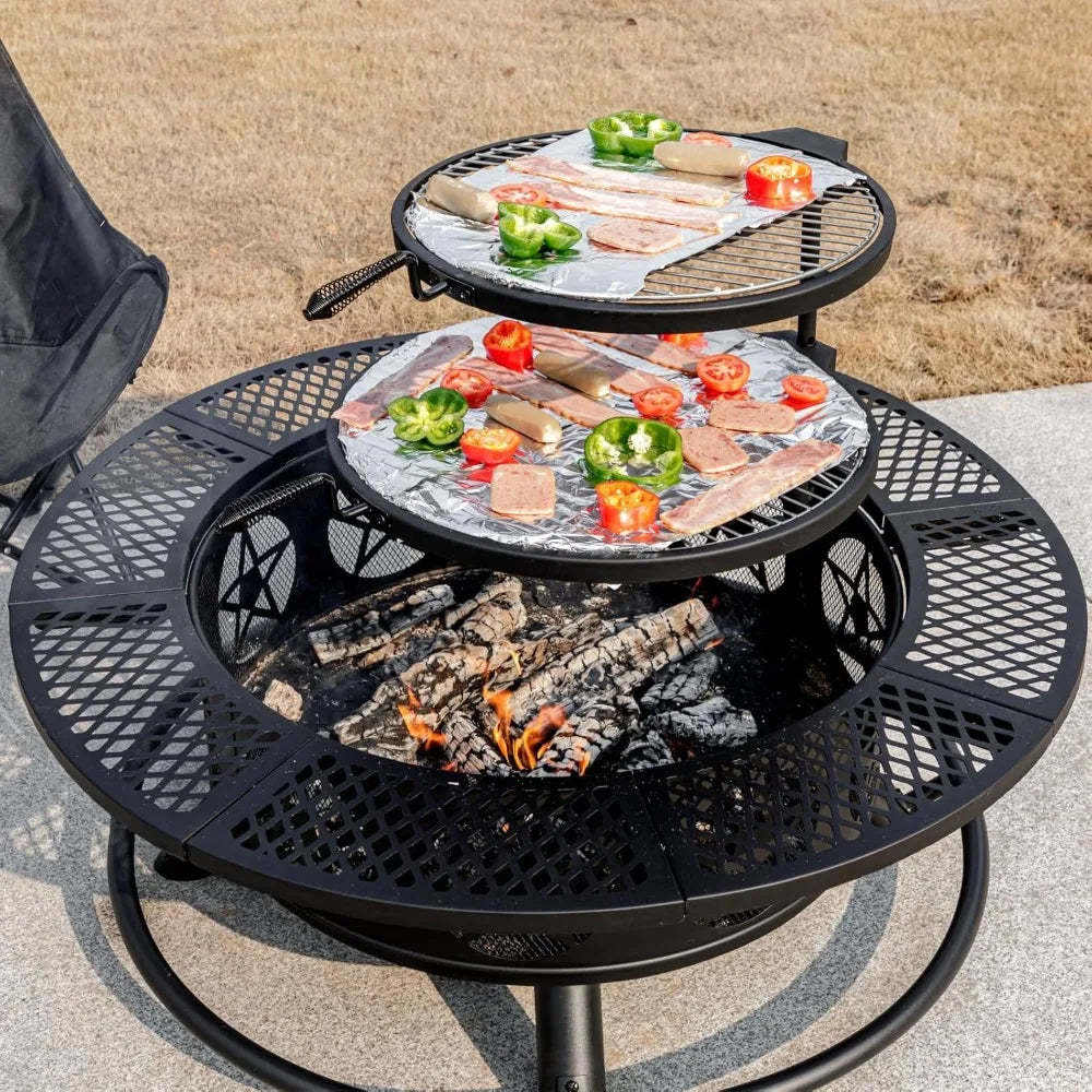 Fire Pit With Grills Lid And Poker For Outdoor Use