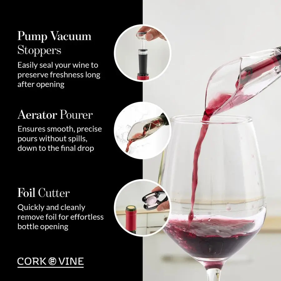 XMSJ 7Piece Electric Wine Opener Set With Aerator Stopper Foil Cutter Corkscrew