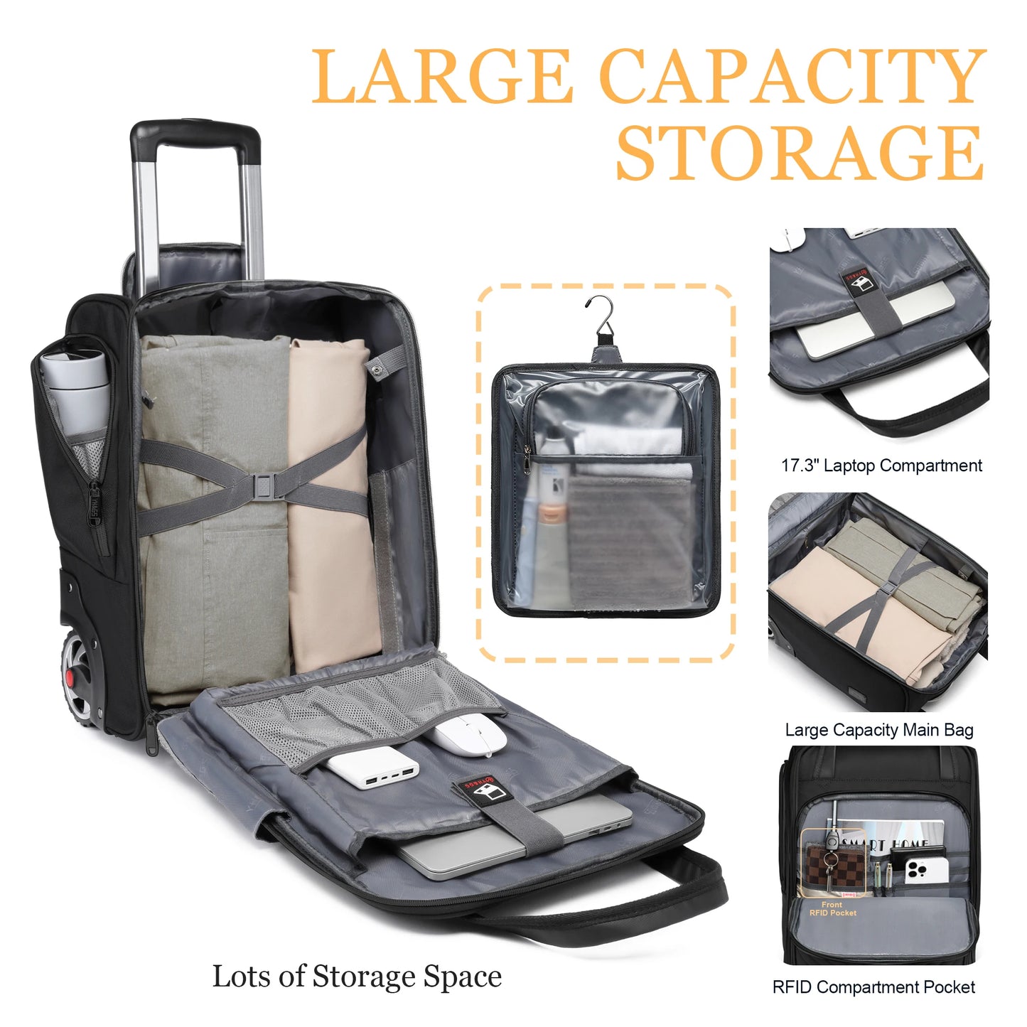 RUCYENCN Laptop Carry On Rolling Luggage Bag With Wheels