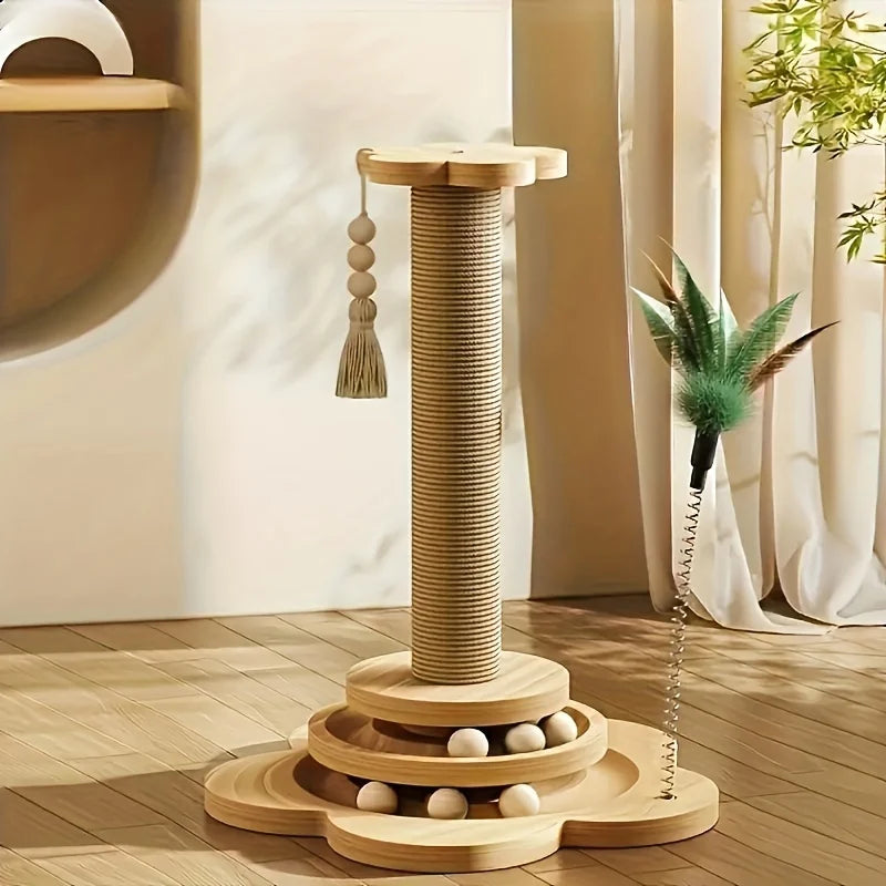 Cat Scratch Board Rotating Platform Wooden Fiber Chew Toy