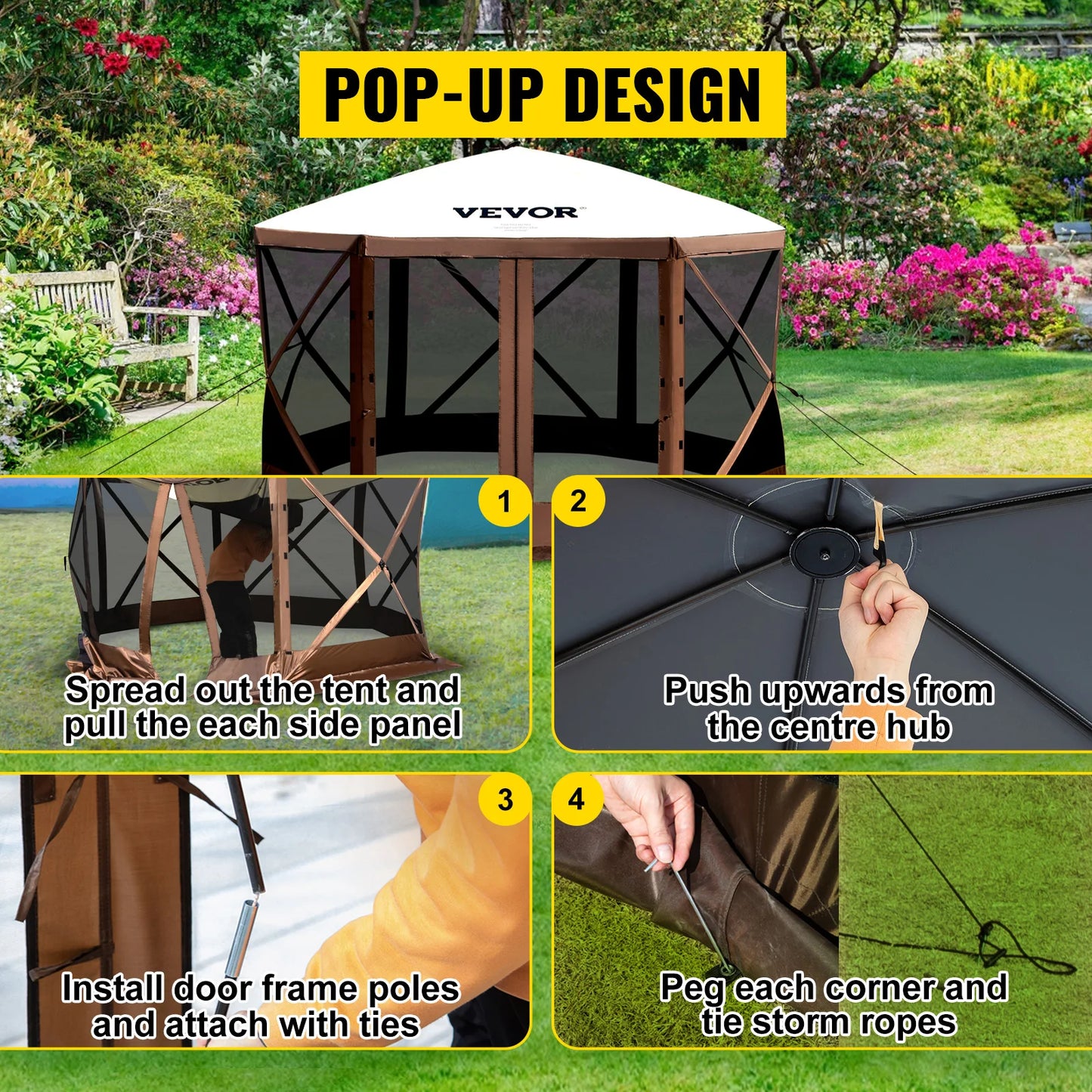 SucceBuy Pop Up Camping Gazebo Shelter Six Sided Sunshade Tent