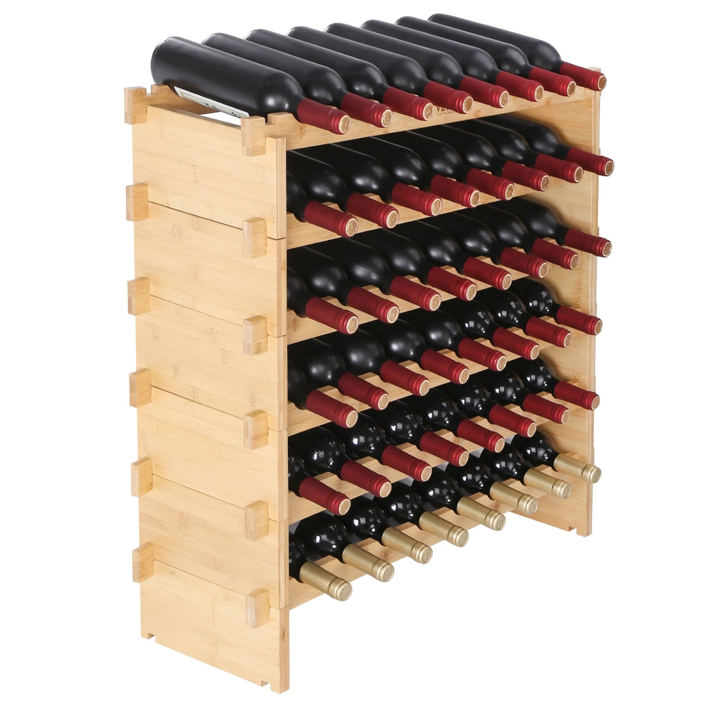 SucceBuy Bamboo Eight Tier Stackable Wine Rack Free Standing