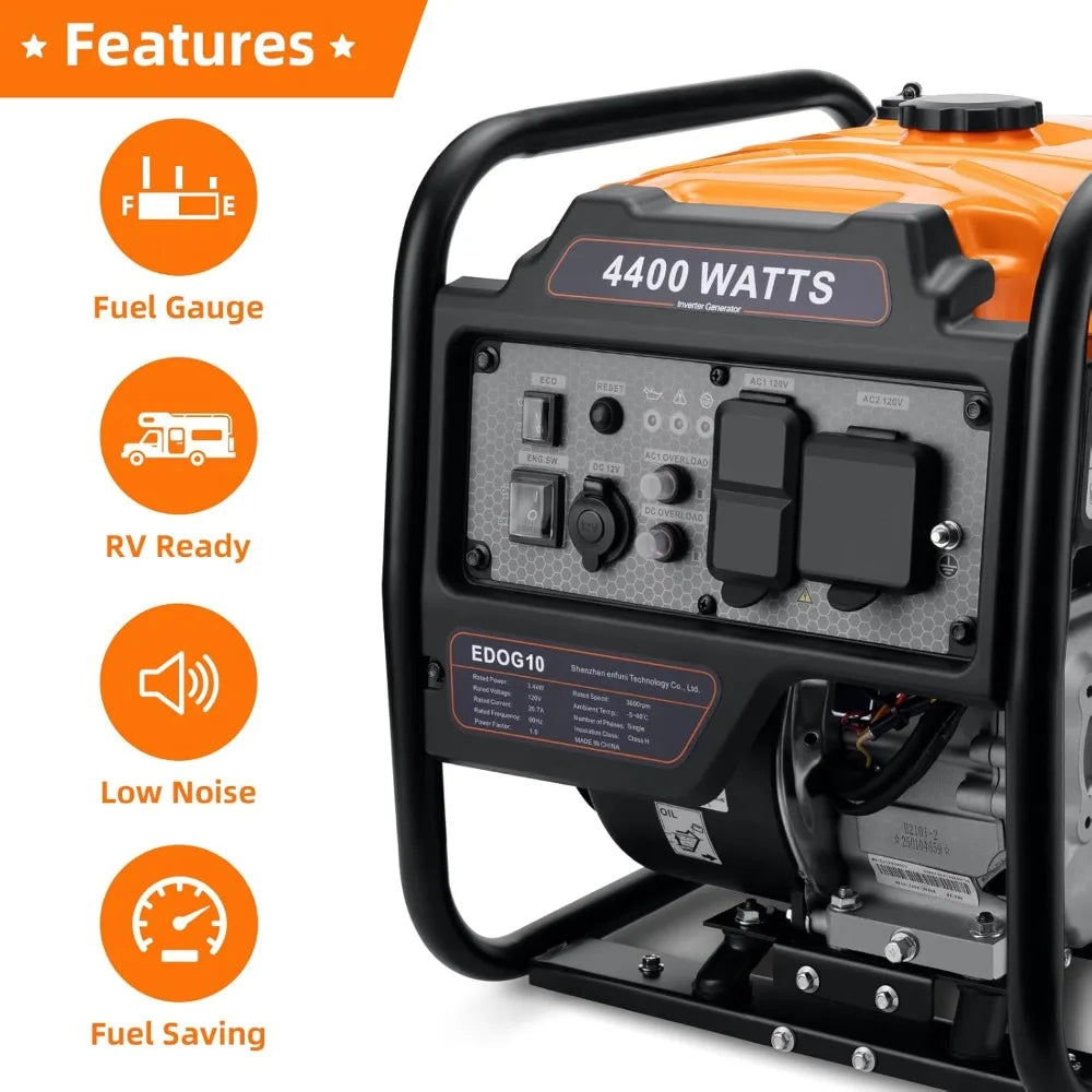 4400W Portable Inverter Generator Gas Powered Low Noise RV Ready
