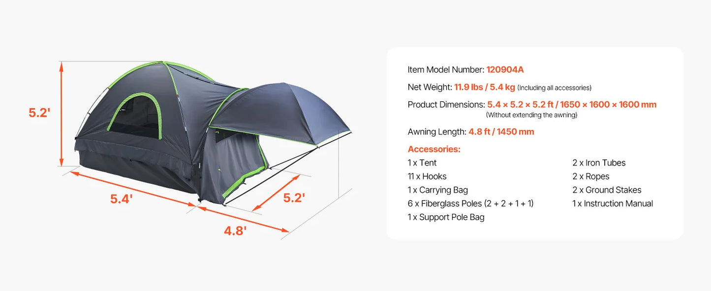 SucceBuy Pickup Truck Tent for Camping Waterproof PU2000 Two to Three Person