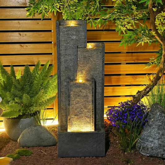 Takamota Modern Outdoor Water Fountain With Lights and Pump