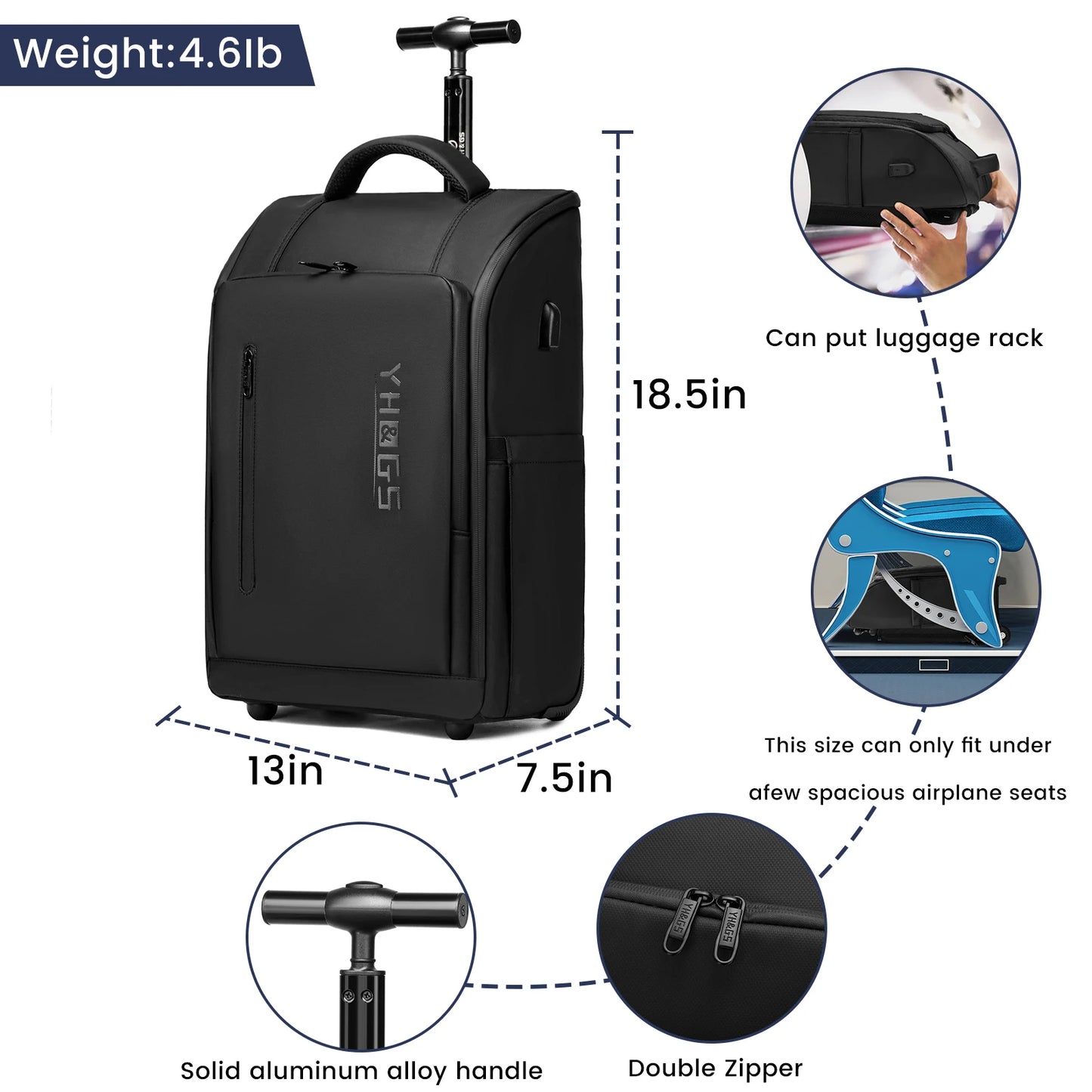 YH GSCN Rolling Laptop Backpack With USB Water Resistant