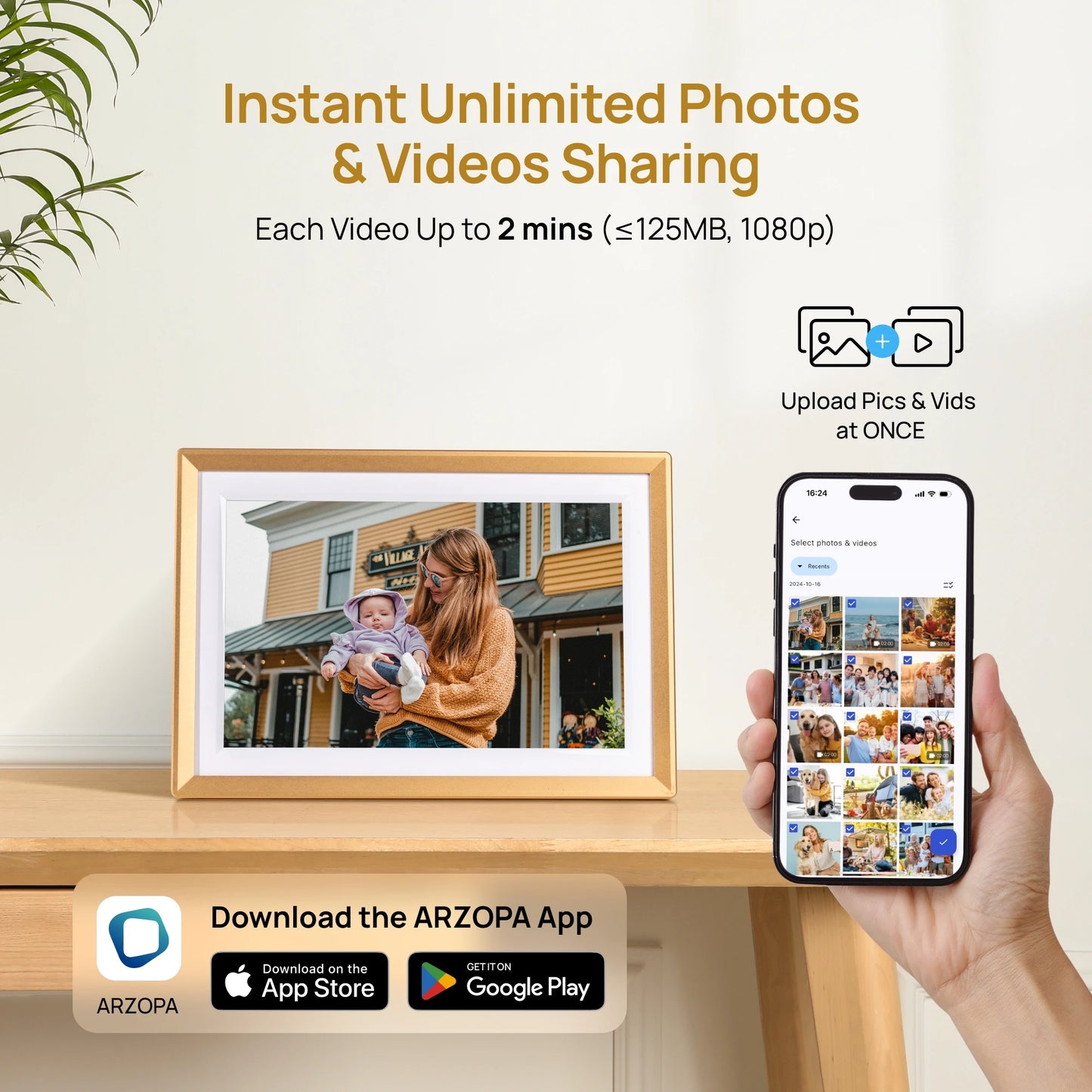 Arzopa Metal Digital Picture Frame WiFi HD IPS Touch Screen
