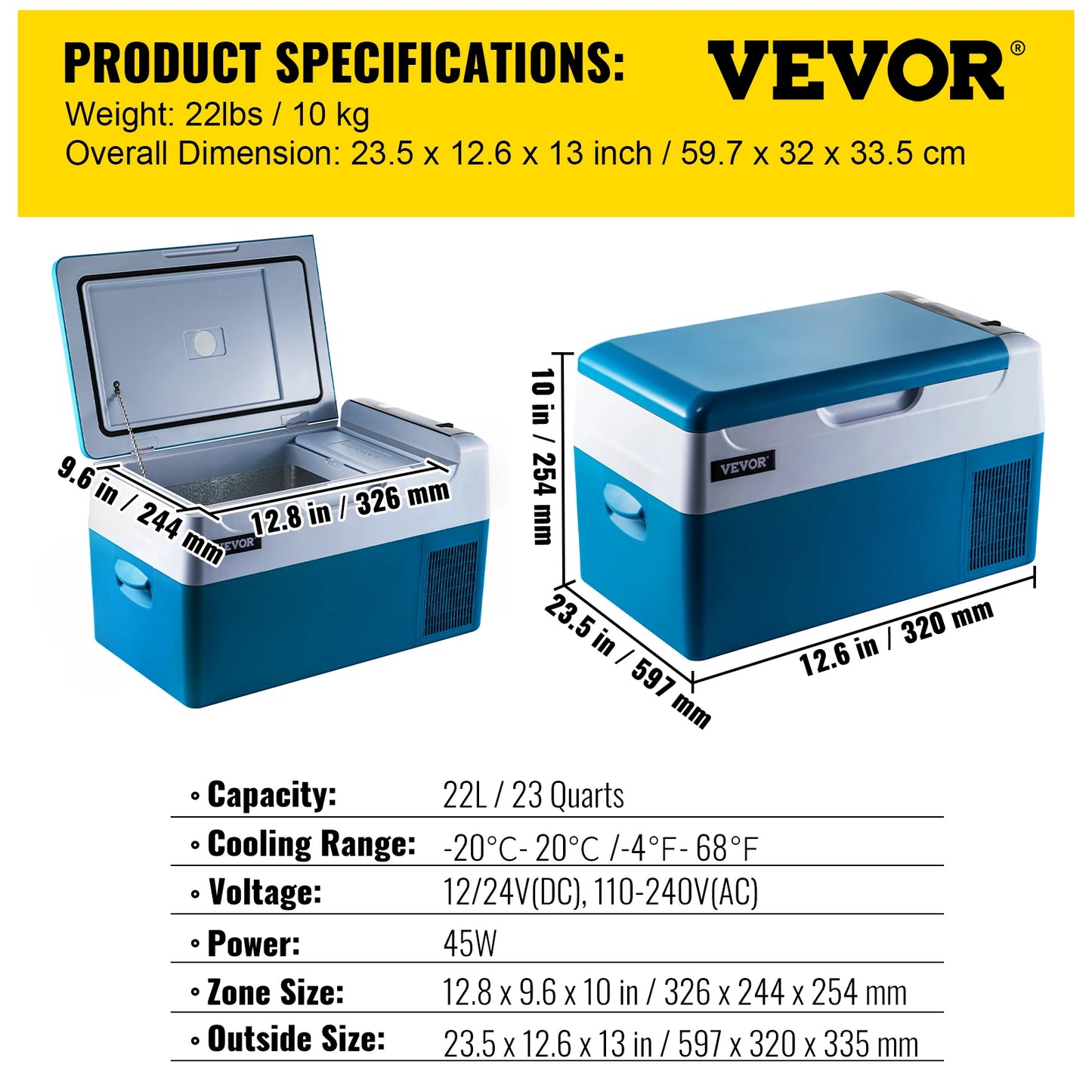 VEVOR Car Refrigerator Portable Compressor Cooler Mini Fridge