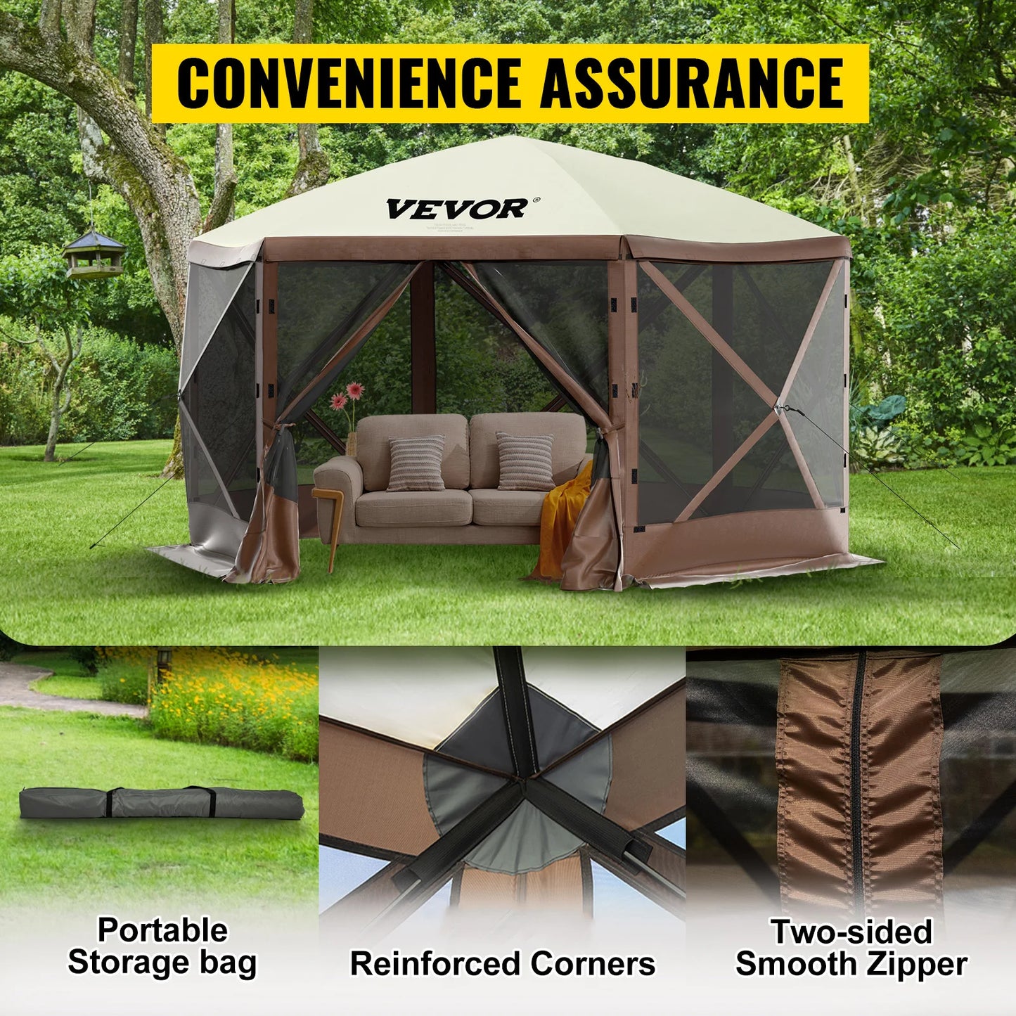 SucceBuy Pop Up Camping Gazebo Shelter Six Sided Sunshade Tent