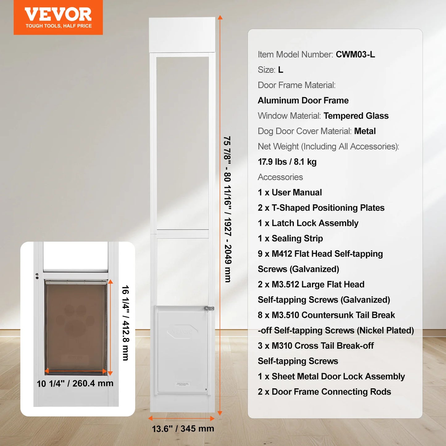 SucceBuy Sliding Glass Dog Door Aluminum Frame For Pets
