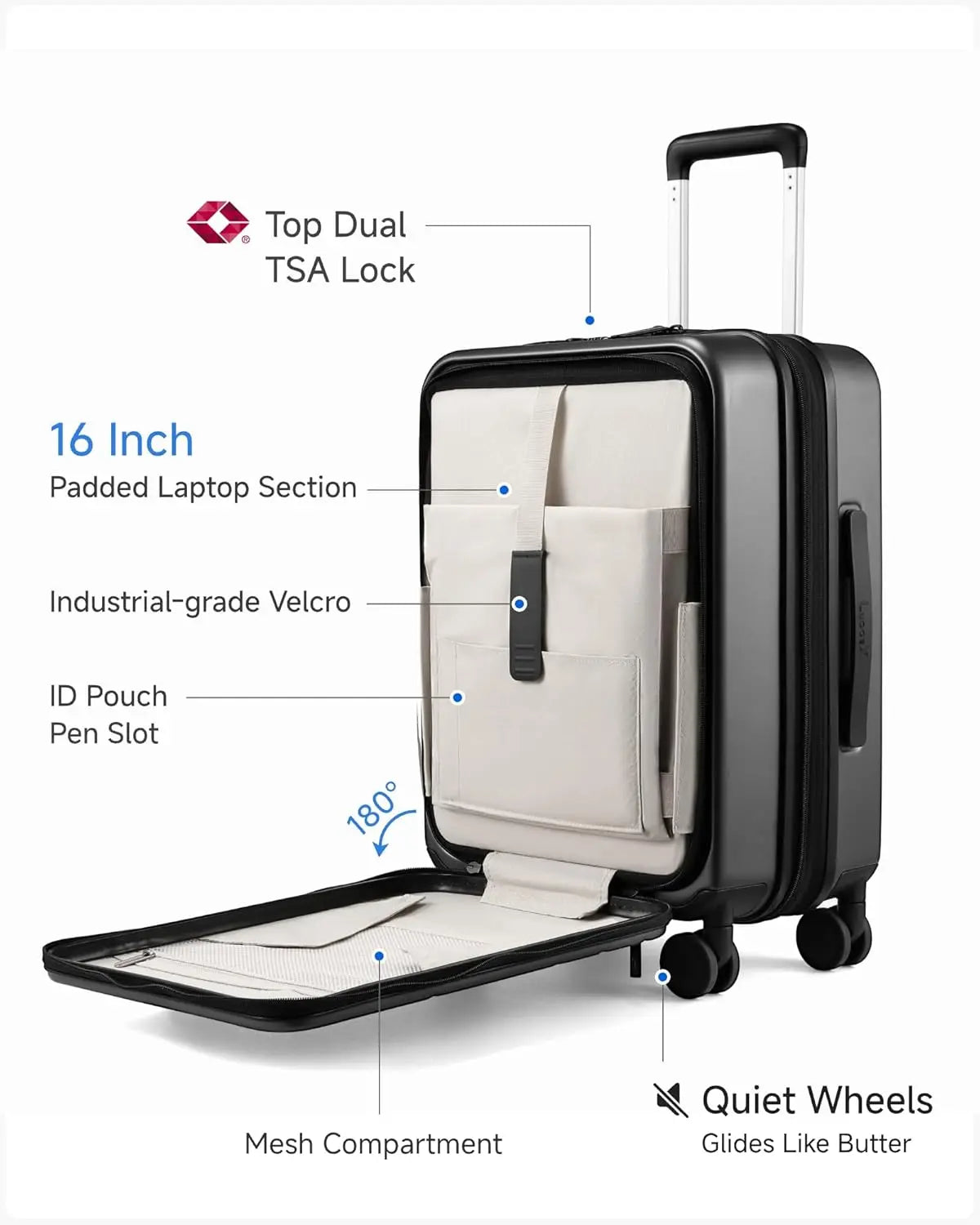 Expandable Polycarbonate Carry On Luggage With Front Pocket
