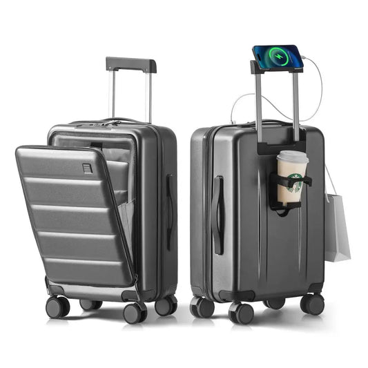 XMSJ Carry On Luggage Hardside Travel Case Front Pocket