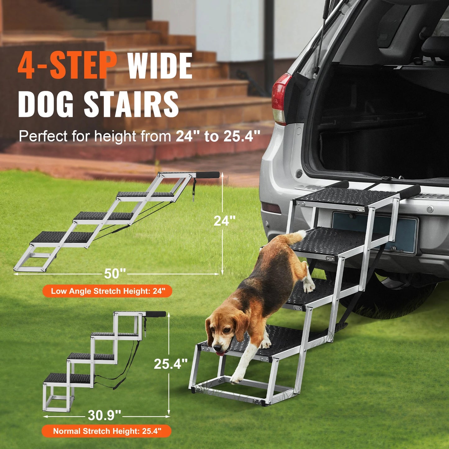 SucceBuy Foldable Dog Car Steps Portable Aluminum Pet Steps