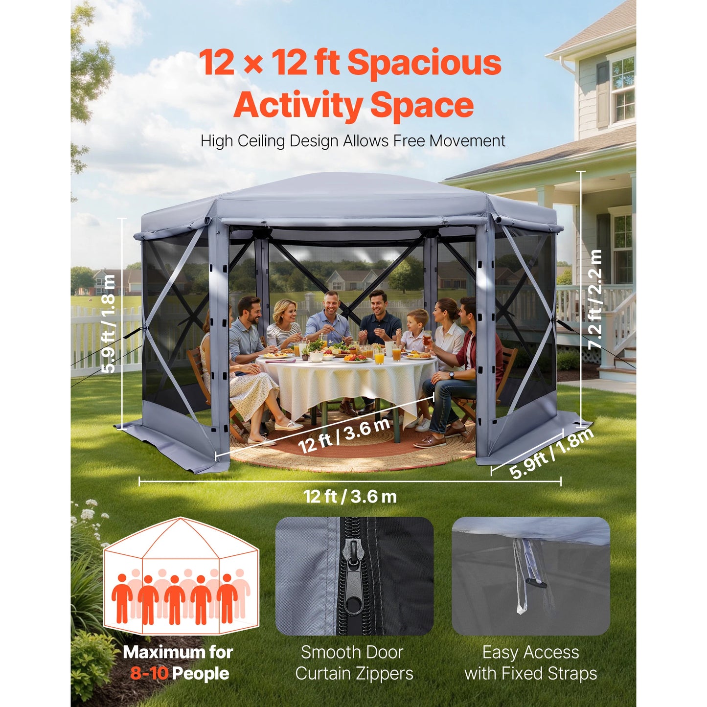 SucceBuy Pop Up Gazebo Screen Tent Easy QuickSet Shelter