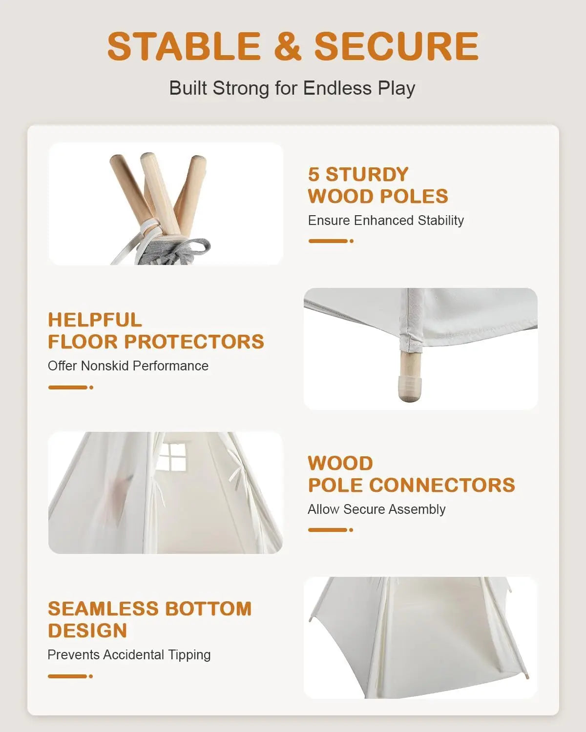 Kids Teepee Play Tent Indoor Canvas With Storage Bag