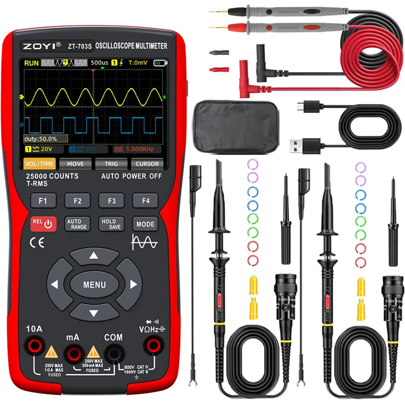 ZOYIDIY ZOYIZT-703S 3-In-1 Handheld Dual Channel Oscilloscope Multimeter 50MHz