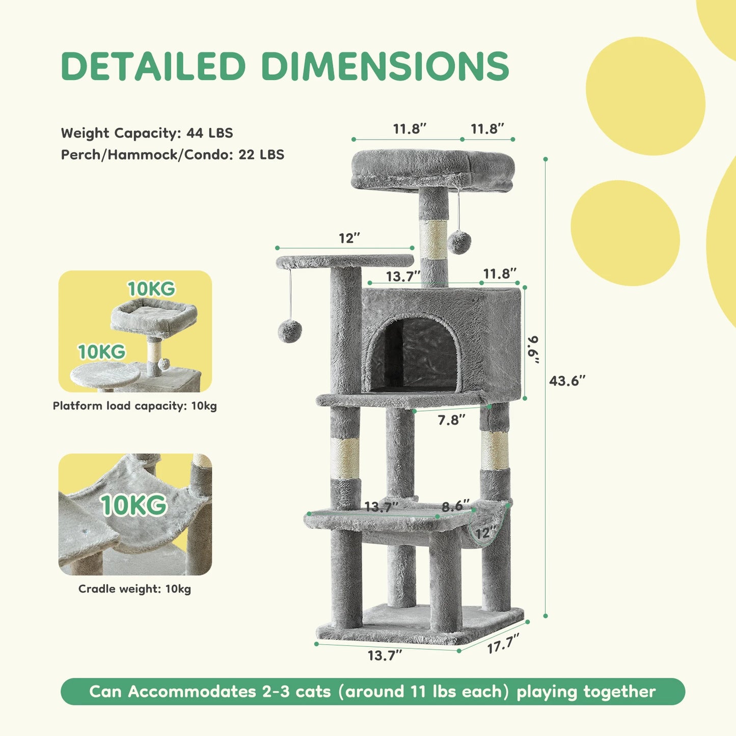 JHK Cat Tree Tower for Multi-Cat Homes and Scratching Posts