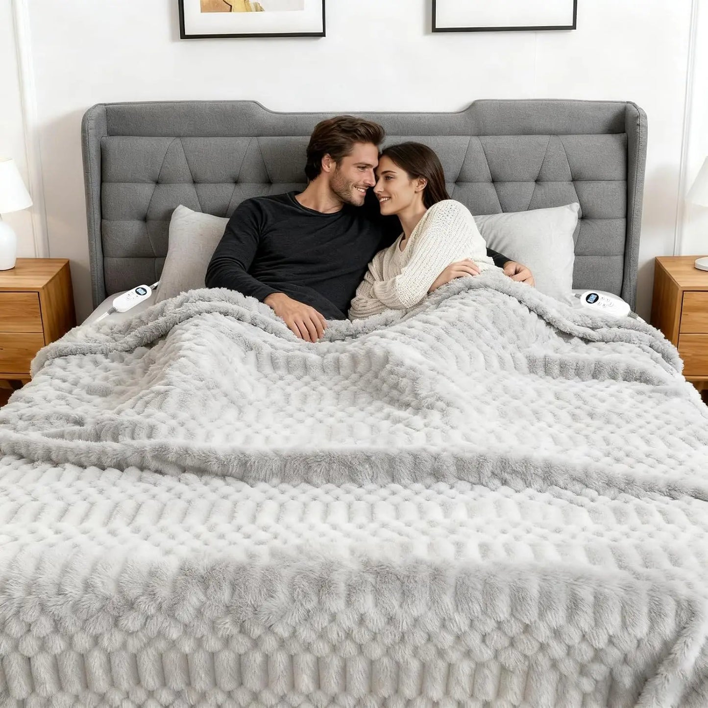 Electric Heated Blanket With Dual Controllers, 12 Heat Levels, ETL Certified