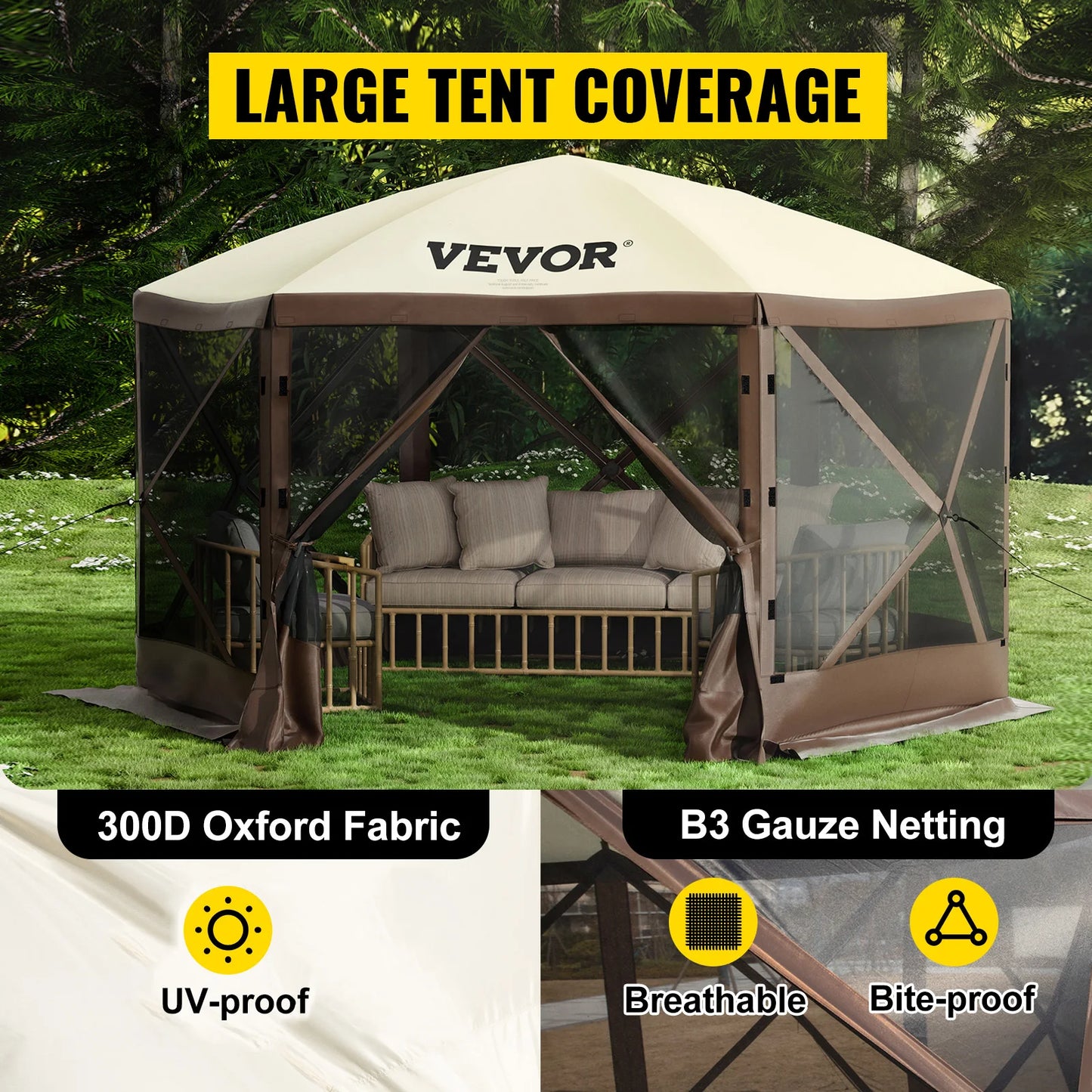 SucceBuy Pop Up Camping Gazebo Shelter Six Sided Sunshade Tent