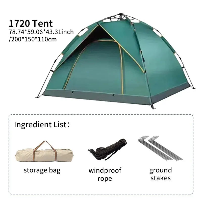 Outdoor Folding Tent Auto Opening 3-4 Person Camping Shelter
