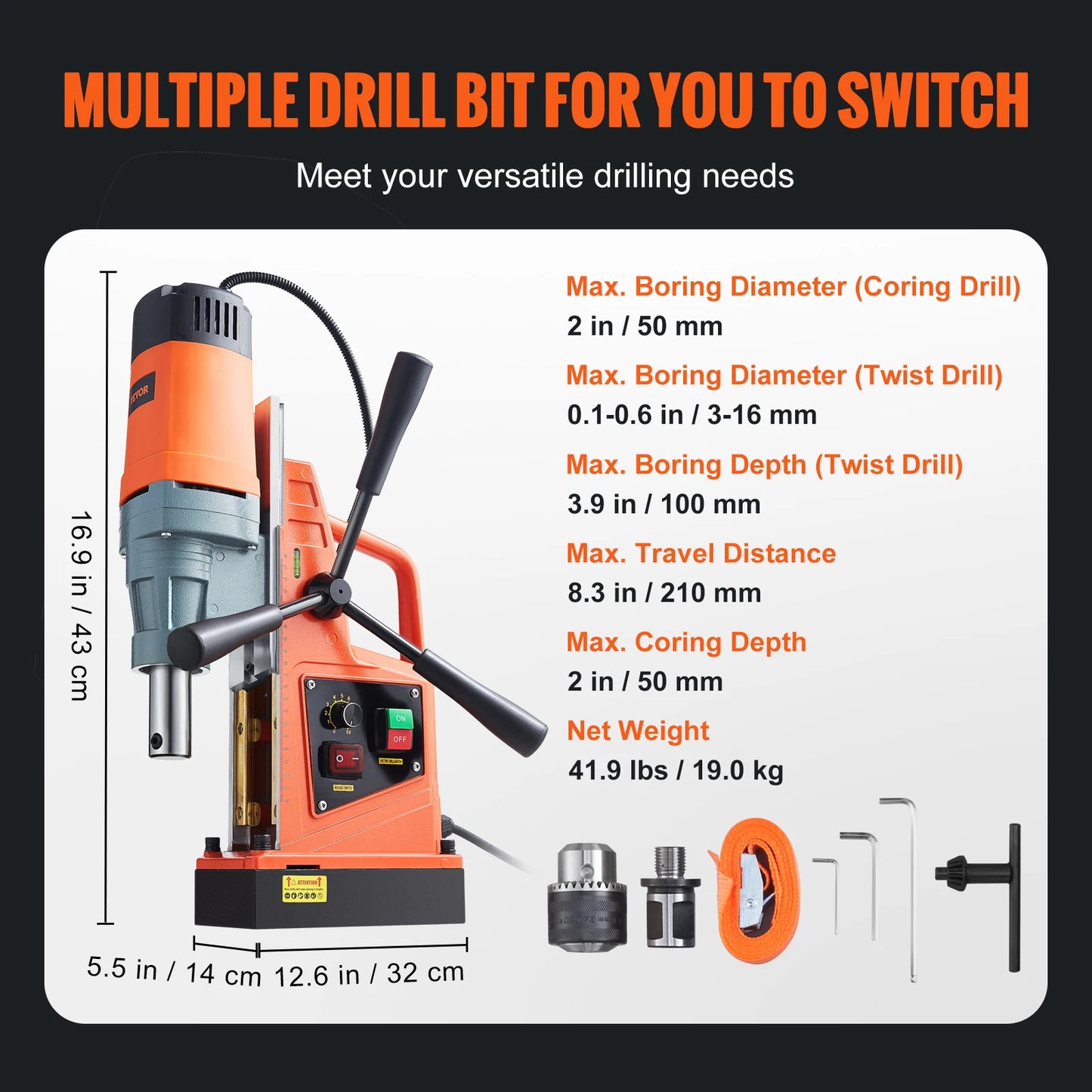 SucceBuy 1300W 1400W Magnetic Core Drill Press High Torque
