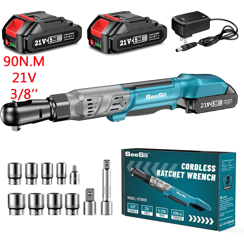 Seesii 21V Cordless Extended Electric Ratchet Wrench 80Nm