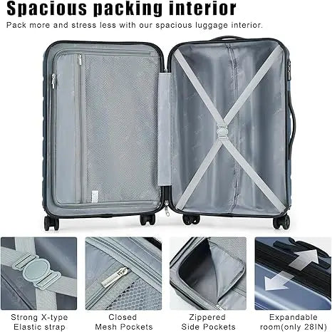 NONECN 4 Piece ABS Hardside Spinner Luggage Set