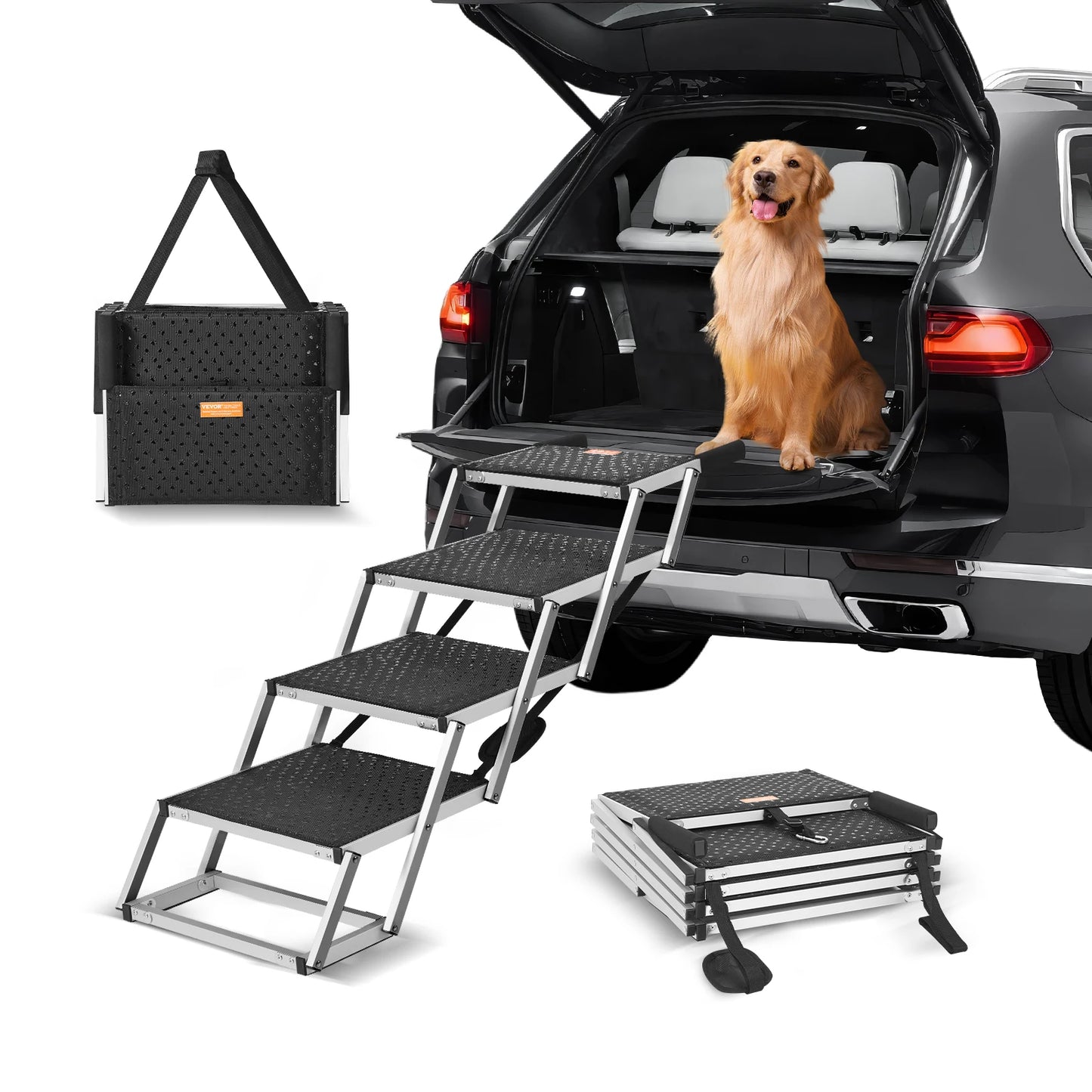 SucceBuy Foldable Dog Car Steps Portable Aluminum Pet Steps