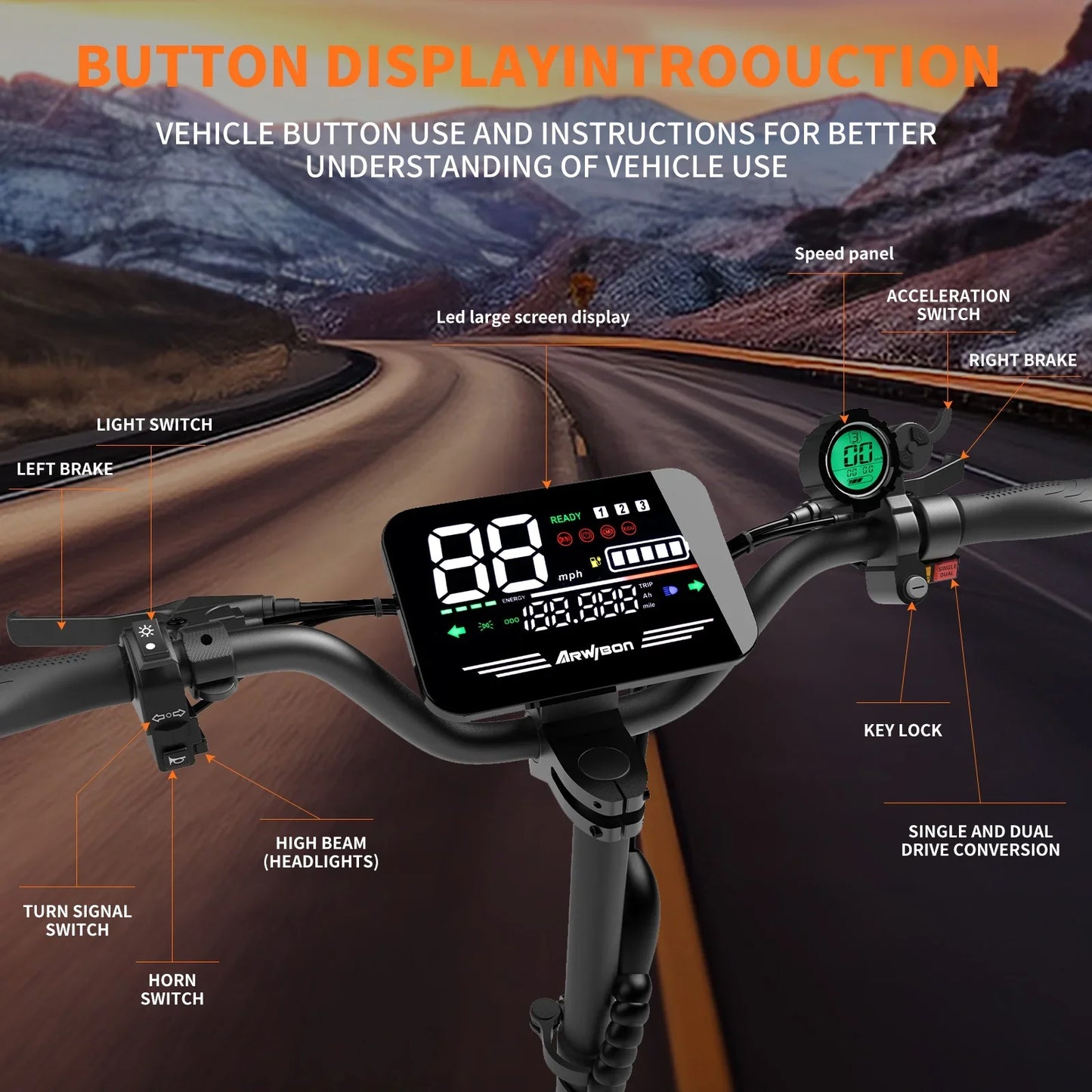 Arwibon 5600W Dual Motor Electric Scooter Top Speed 46 MPH