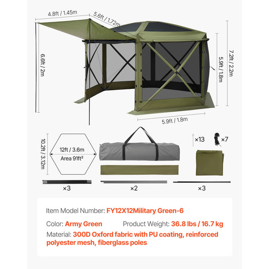 SucceBuy Pop Up Gazebo Screen Tent Easy QuickSet Shelter