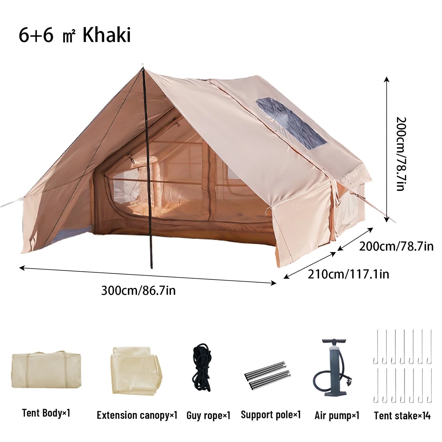 Pakicetus Inflatable Tent With Skylight Quick Setup For Four To Six People